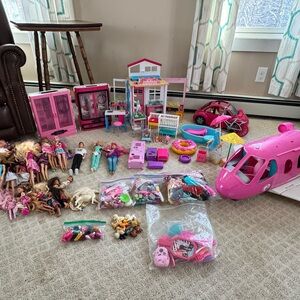 Barbie Lot - Airplane, VW Bug, Portable house, 2 wardrobe, nursery set and more!